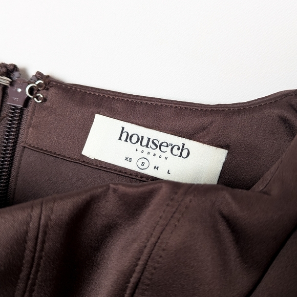 HOUSE OF CB Rafa Corset Chocolate Satin Top Small - Picture 2 of 15